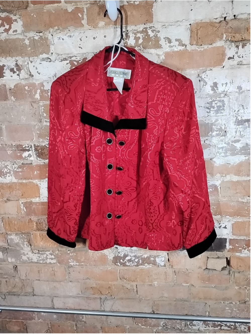 Vintage 80s JESSICA HOWARD Womens 16 Red Full Button Jacquard Western